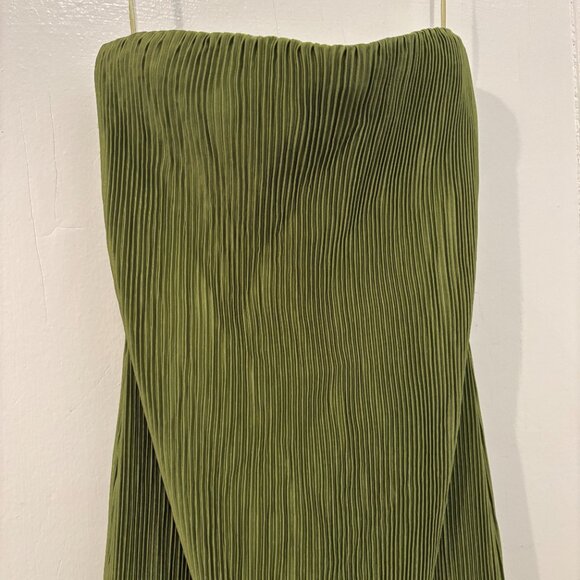 Abercrombie | Women's Strapless Pleat Release Midi Dress | Green - Picture 3 of 7